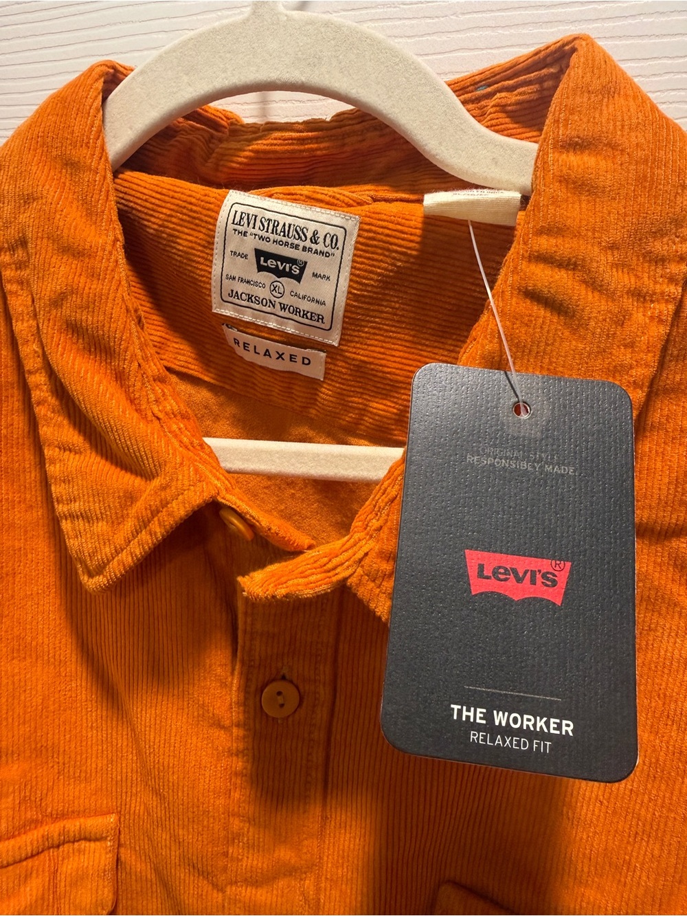 Levi’s The Worker Relaxed Fit Shirt XL Orange Corduroy Workwear NWT - Picture 6 of 10